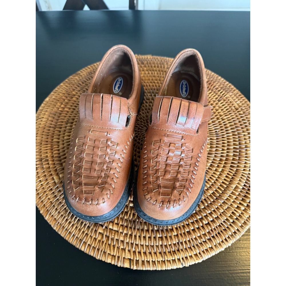 Dr. Scholl's Womens 8 Tan Leather Woven Kiltie Loafers Slip On Shoes Brown